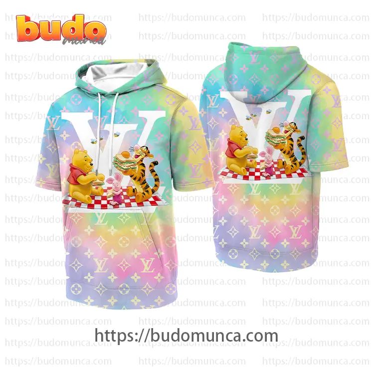 Louis vuitton and winnie the pooh with friends happy hooded short sleeve t-shirt gift uninque for kid man women
